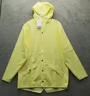 RAINS Long Jacket Women's M Yellow Waterproof Flap Pockets Hood Pearl Snap Front
