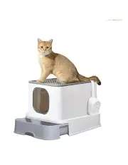 [PaWz] Large Fully Enclosed Cat Litter Box in White/Grey