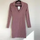 Kookai BNWT Boston Mini Dress Mauve Long Sleeve V Neck Bodycon Size 1 /AU 10