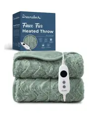 [Dreamaker] Luxury Faux Fur Electric Heated Throw Blanket in Leaf