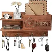 Gocokia Mail and Key Holder for Wall Decorative, Wooden Mail Organizer with 4 Double Key Hooks, Wall Mounted Key Hangers with Mailbox, Home Decor for Entryway Mudroom Hallway Office