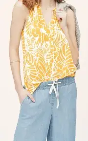 Ann Taylor LOFT Cotton Stenciled Leaf Halter Cami Top Size XX-Small Petite NWT