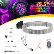 4x Double 15.5" Row LED Ring Wheel Rim Lights Color RGB Bluetooth APP Remote