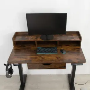 IDEA-100CM質感木紋電動升降桌/辦公桌《抽屜款》