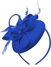 [Caprilite] Bead Round Pillbox Loop Sinamay Headband Fascinator for Women Wedding Ascot Races, Royal Blue, 1 count (Pack of 1)