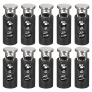 20Pcs 4mm Cord Lock Plastic Double Hole Spring Toggle Stoppers, Black Silver