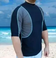 Radicool Mens Short Sleeve Rash Vest UV Protection- Black/GreySun Top XLARGE XL