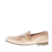 SANTONI men shoes Beige fine suede leather double monk strap loafer luxury