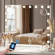 80x62cm Bluetooth Hollywood Makeup Mirrors 18LED 2 USD Port Vanity Mirror Oikiture