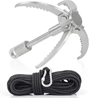 GYANDULY Large Grappling Hook with 65ft Rope, 4-Claw Folding Stainless Steel Grapple Hooks for Outdoor Survival, Camping, Hiking, Tree &Mountain Climbing
