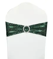 50 Pcs Sequin Chair Sashes Stretch Chair Bands Dark Green Spandex Polyester B...