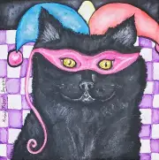 BLACK CAT Neon Jester Art Print 13x19 Signed by Artist KSams British Longhair