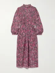 [Marant Étoile] Marant Étoile - Dalida Smocked Printed Cotton-blend Voile Midi Dress - Pink - FR 38 FR 38 Pink