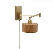 Swing Arm Wall Lamp with Pull Chain Switch Wood Wall Sconce Lighting Fixture Copper Wall Mount Light,Modern Swing Arm Wall Lamp,Swing Arm Wall Lamps Collection 1 Light Swing Arm Wall Lamp, Brass.