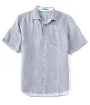 Tommy Bahama Line In The Sand Linen Short Sleeve Woven Shirt BERING Blue N $115