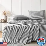 JELLYMONI Striped Sheets Set Twin Size, 3 Pieces 100% Cotton Bed Sheets - 16"
