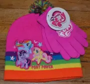 My Little Pony MLP Pink Pom Pom Winter hat & Matching Glove Set Girls OSFM
