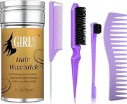Girly Hair Wax Stick - Slick Back Hair Brush Set Purple 4Pcs - Flyaway Control, and Strong Hold Wax Stick For Women and Kids- Non-Greasy Neat Styles with 75gm (Pack of 4 Purple)