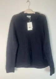 COS Wool Open Knit Collared Cardigan Sweater Size L $135 Navy
