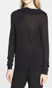 Ann Demeulemeester Black Sweater Asymetrical Neck Thin Knit Size 42 NWT $765