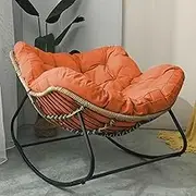 OWELLK Modern Patio Rocking Chair Outdoor Chair with Cushion Padded, Indoor Oversized Rattan Wicker Lounge Accent Chair, Glider Rocker Chair， Metal Frame Large Supports(Orange)