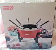 NEW Dash Red Electric Fondue Maker Set 3 Qt Non Stick Pot 8 Forks NIB