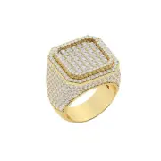 5.84 ct Round & Emerald Moissanite Mens Square Signet Ring 14k Gold Plated