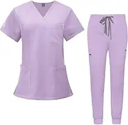 [yuksok] Women Scrubs Sets Nurse Costume Workwear Healthcare Soft Nurse Uniforms Nursing Uniforms Top Jogger Pants for SPA Pet Groomer