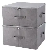 Folding Storage Box with Zip Lid and Handles, Rigid Storage Baskets With Line...