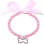 Pearl Crystal Dog Necklace Collar Jewelry for Small Dogs Puppy, Bling Cat Wedding Collar with Rhinestones Charm, Clothes Outfits Accessories (Pink, S)