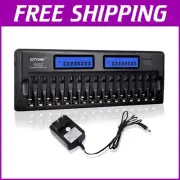 16-Bay Smart Battery Charger with LCD Display for AA/AAA NiMH/NiCd Batteries