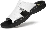 [ARENVO] Men's Open Toe Leather Sandals, Breathable Soft Non-Slip Summer Men's Beach Shoes Open Toe Shoes Sports Sandals for Beach Pool Slides 49 White