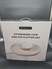 Servappetit STONEWARE CHIP & DIP PLATTER SET White Tan NEW NEVER OPENED
