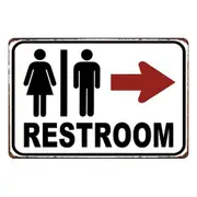 3x Tin Sign Restroom Right Arrow Toilet 20x30cm Metal Rustic Vintage