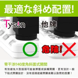 【Tyson 太順電業】376KS 3孔7切6座防塵蓋延長線-4.5M(斜面開關/拉環扁插)