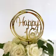 Acrylic Gold Geometric 'Happy 16th' Cake Topper