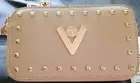 Valentino Orlandi Beige V logo double zip camera bag wide strap NEW w/tags