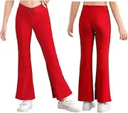[iEFiEL] Kids Girls Straight Wide Leg Pants Tummy Control Bootcut Causal Flare Leggings Loose Sweatpants