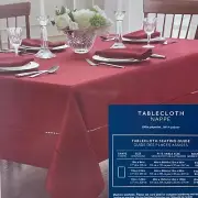 WATERFORD Linen Look Tablecloth Cutwork Hem Design Holidays 70x126" ~ DEEP RED