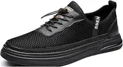 [XOEKD] Mens Fashion Mesh Cutout Low Top Soft Sneakers Comfortable Slip On Lace Up Breathable Lightweight Non Slip Platform Casual Oxfords Business Dress Walking Driving Shoes