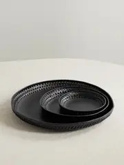 [Hunting Season] Hunting Season - Set Of Three Whipstitched Leather Trays - Black - One size One size Black