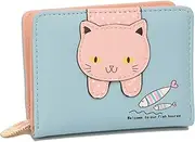 [Ecohaso] Wallets for Girls Women Purses for Teens Cute Cat Wallet Kitty Pattern Coin Purse Small, Blue, S, Casual