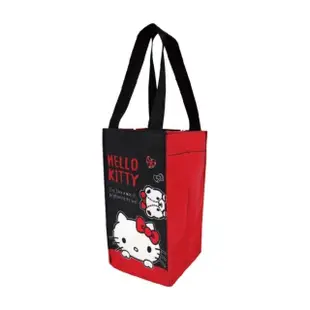 【小禮堂】HELLO KITTY 方形保冷水壺袋 《黑紅小熊款》(平輸品) 凱蒂貓