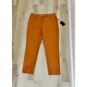 DKNY NWT Women Orange Flat Front Poly Rayon Trouser Pants Size 6 Small Spring