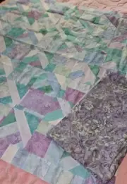 UnFinished Pastels Theme Patchwork Quilt 54"X 48 Top & Contrasting Fabric 2 Yrds