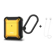 For AirPods 2nd Gen Case, Armor Cover, Snap Hook & Anti-Lost Strap, Yellow