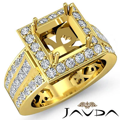 Diamond Engagement Ring 14k Yellow Gold Princess Semi Mount Pave Channel 1.25Ct