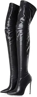 [Kitulandy] Women's Over The Knee Boots High Heels Zipper PU Leather Thigh High Boot