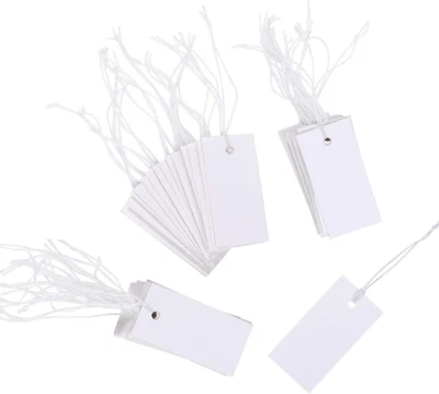 2X 100PCS White Paper Jewelry Clothes Label Price Tags with Elastic String 5 * 3