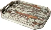 Torched Wood Serving Breakfast Tray w/ Handles & Angled Edges, Decorative Tray